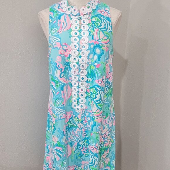 Lilly Pulitzer Jane Shift Dress size 10 sleeveless front zip Aqua La Vista Resor - Picture 1 of 8